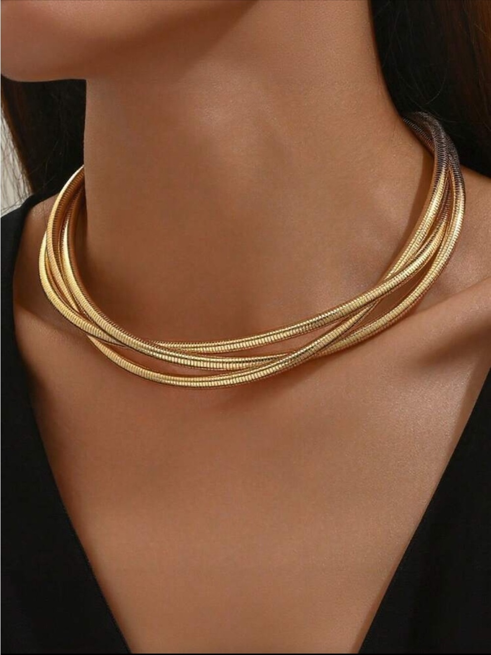 Gold Multi-Strand Snake Chain Choker Necklace - Women Jewelry